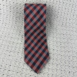 Nautica Silk Tie Red Blue Plaid Check Mens Necktie Classic Preppy 60" L  3.75" W